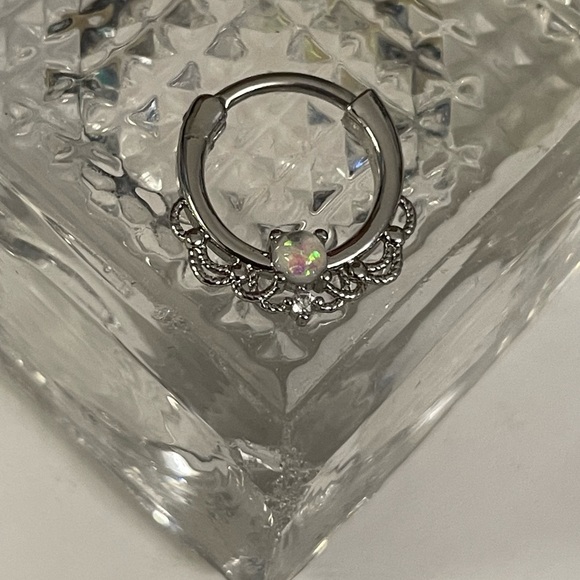 16G Opal & CZ Surgical Steel 10mm Single Hoop Septum/ Daith Clicker NWT - Picture 5 of 11